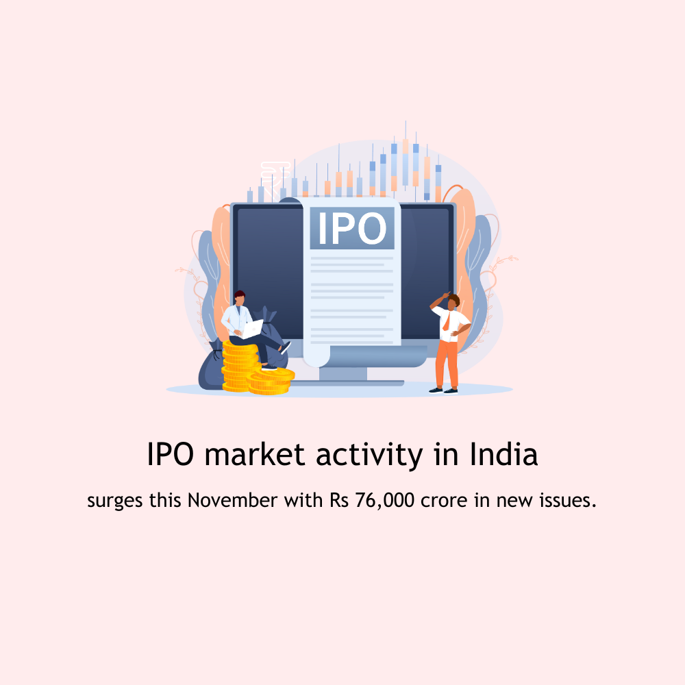 Featured image for IPO market activity in India surges this November with Rs 76,000 crore in new issues