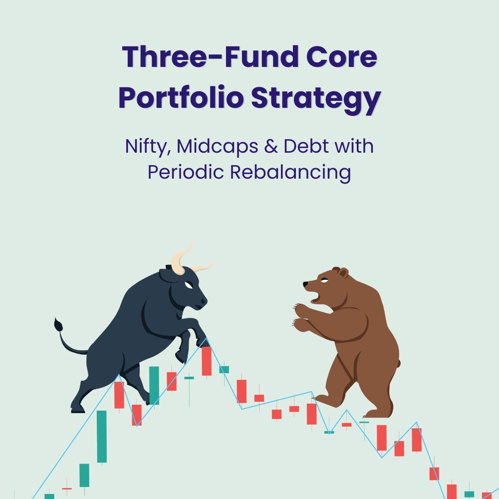 Featured image for Three-Fund Core Portfolio Strategy: Nifty, Midcaps & Debt with Periodic Rebalancing