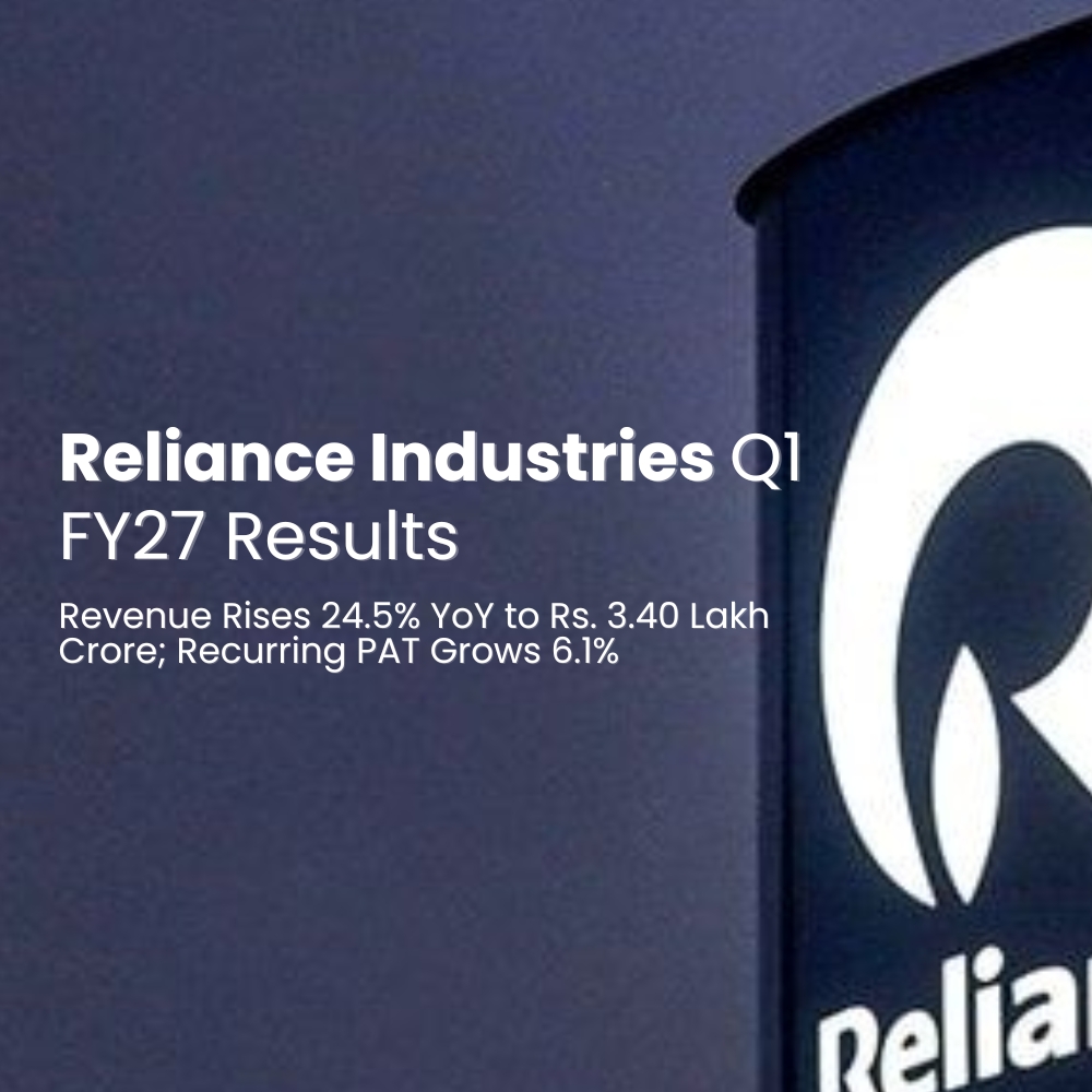 Featured image for Reliance Industries Q1 FY27 Results: Revenue Rises 24.5% YoY to Rs. 3.40 Lakh Crore; Recurring PAT G